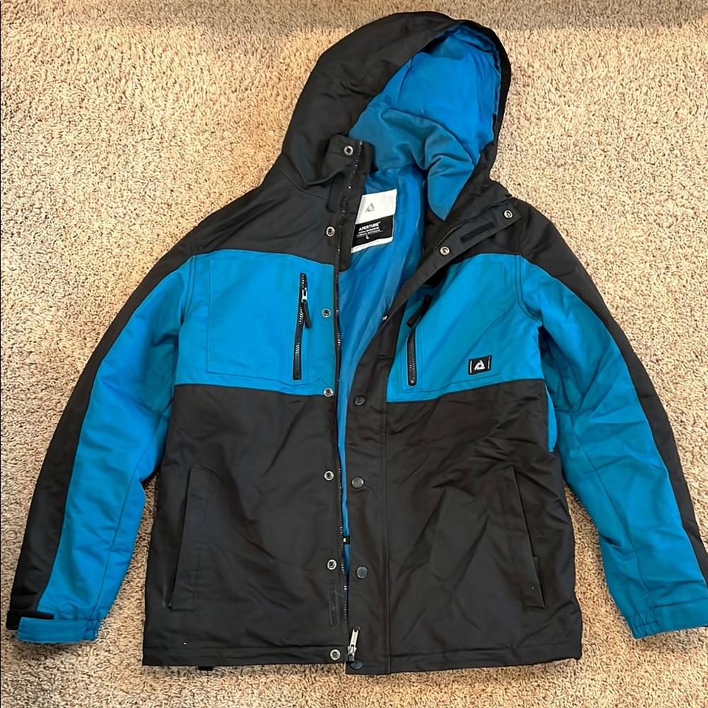 Black and Blue Hooded Ski Coat